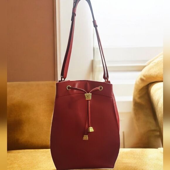 Christian Dior Vintage Red Drawstring Bucket Bag in EUC - Picture 2 of 16